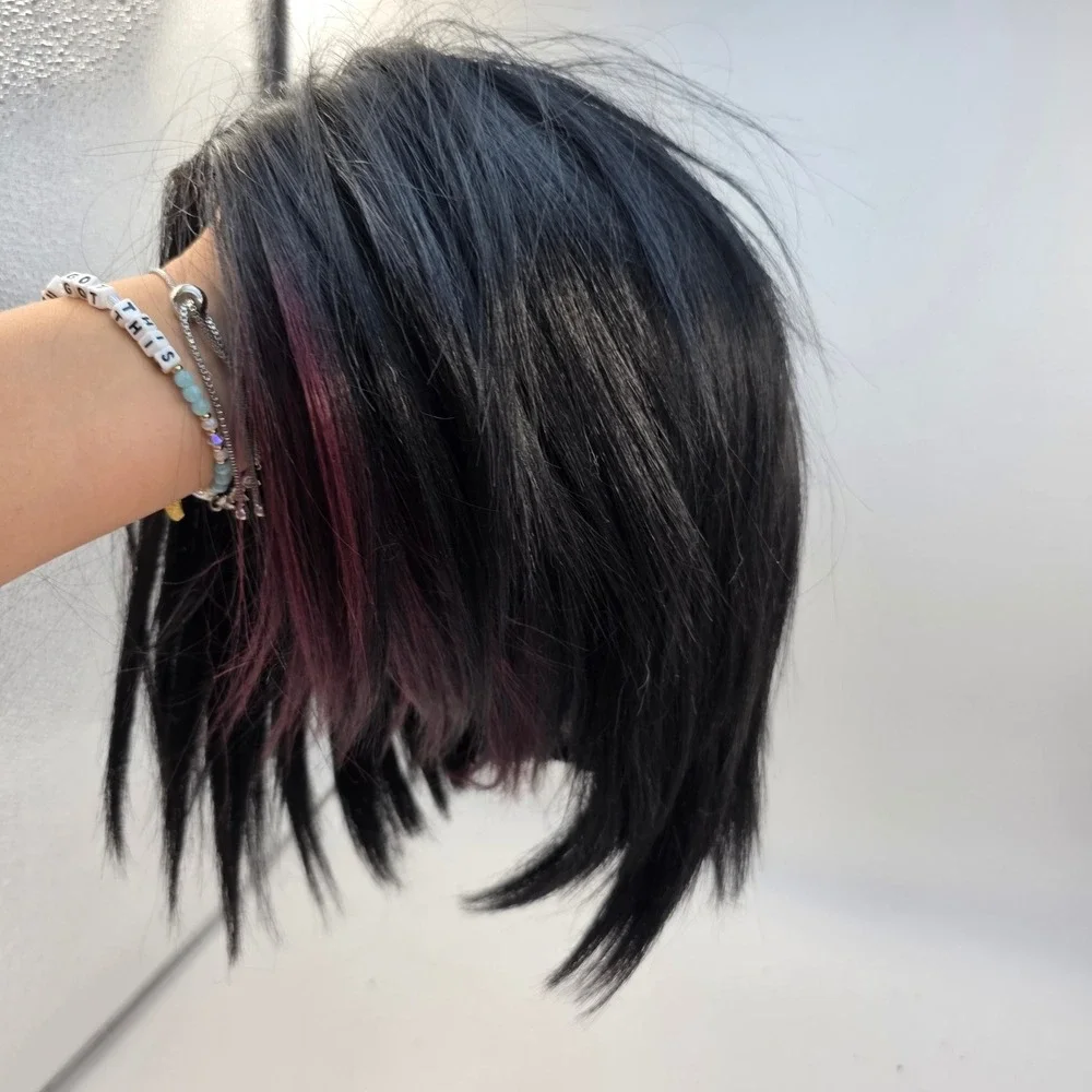 Mayde Beauty Black Burgundy Highlight Synthetic Wig Heat Safe Straight Bob